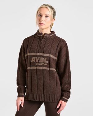 Athletics Oversized Knitted 1/4 Zip - Brown: The Ultimate Winter Essential