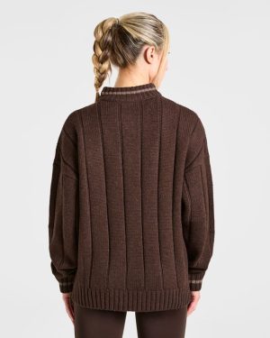 Athletics Oversized Knitted 1/4 Zip - Brown: The Ultimate Winter Essential