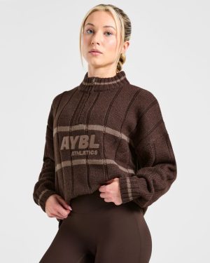 Athletics Oversized Knitted 1/4 Zip - Brown: The Ultimate Winter Essential