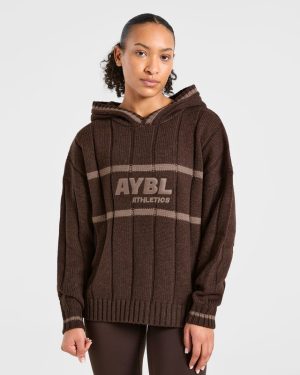 Athletics Oversized Knitted Hoodie - Brown: The Ultimate Cold-Weather Essential