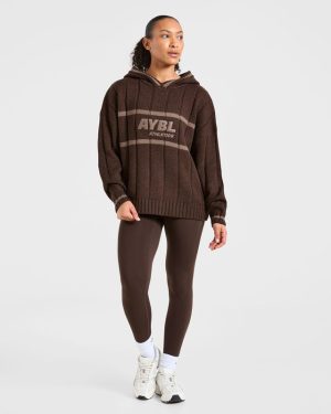 Athletics Oversized Knitted Hoodie - Brown: The Ultimate Cold-Weather Essential