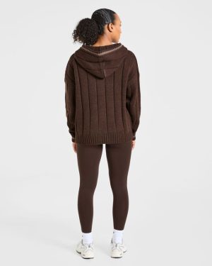 Athletics Oversized Knitted Hoodie - Brown: The Ultimate Cold-Weather Essential