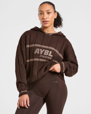 Athletics Oversized Knitted Hoodie - Brown: The Ultimate Cold-Weather Essential