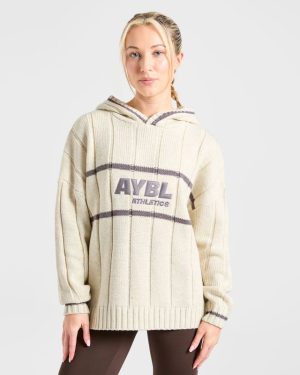 Athletics Oversized Knitted Hoodie - Oatmeal: The Ultimate Winter Comfort