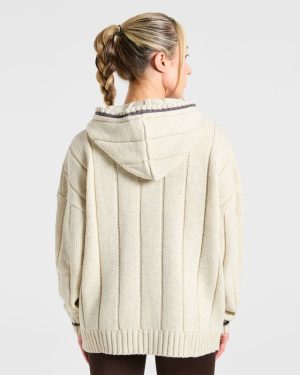 Athletics Oversized Knitted Hoodie - Oatmeal: The Ultimate Winter Comfort