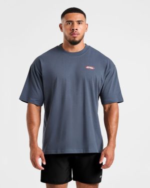 Athletics Script Oversized T Shirt - Vintage Blue: The Ultimate Comfort Staple