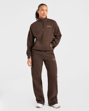 Athletics Track Oversized 1/4 Zip Pullover - Brown/Sand