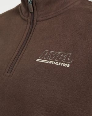 Athletics Track Oversized 1/4 Zip Pullover - Brown/Sand