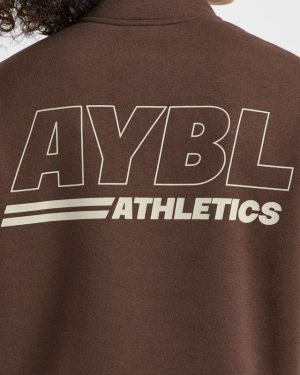 Athletics Track Oversized 1/4 Zip Pullover - Brown/Sand