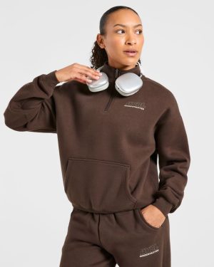 Athletics Track Oversized 1/4 Zip Pullover - Brown/Sand
