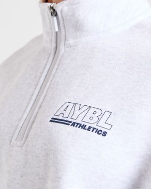 Athletics Track Oversized 1/4 Zip Pullover - Heather Grey/Navy