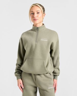 Athletics Track Oversized 1/4 Zip Pullover - Muted Olive
