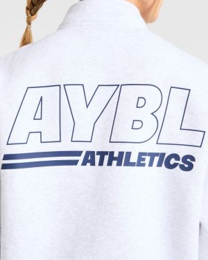 Athletics Track Oversized 1/4 Zip Pullover - Heather Grey/Navy