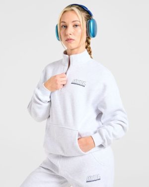 Athletics Track Oversized 1/4 Zip Pullover - Heather Grey/Navy