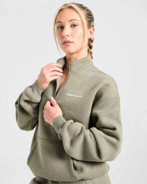 Athletics Track Oversized 1/4 Zip Pullover - Muted Olive