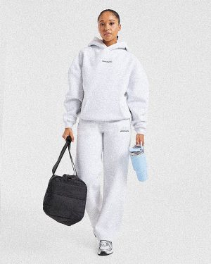 Athletics Track Oversized Straight Leg Joggers - Heather Grey/Navy