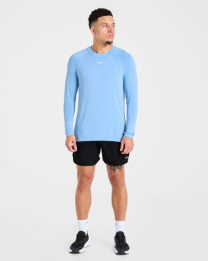 Attain Seamless Long Sleeve T Shirt - Sports Blue: The Ultimate Performance Essential