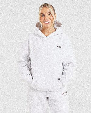 AYBL Sports Club Oversized Hoodie - Grey Marl/Burgundy