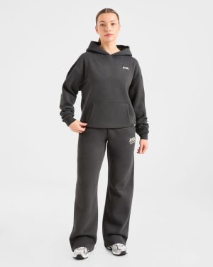 AYBL Sports Club Oversized Straight Leg Joggers - Charcoal/Yellow