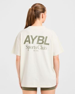 AYBL Sports Club Oversized T-Shirt: The Ultimate Beige & Muted Olive Essential