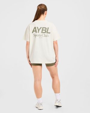 AYBL Sports Club Oversized T-Shirt: The Ultimate Beige & Muted Olive Essential