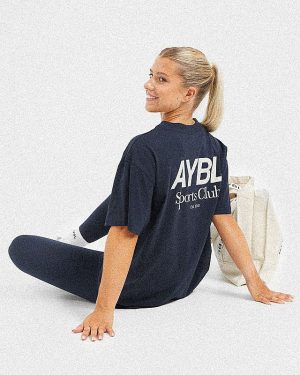 AYBL Sports Club Oversized T-Shirt: The Ultimate Navy & Off-White Essential