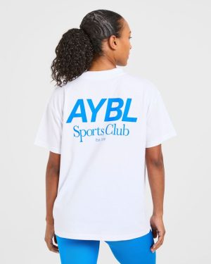 AYBL Sports Club Oversized T-Shirt: The Ultimate White/Cobalt Essential