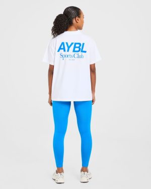 AYBL Sports Club Oversized T-Shirt: The Ultimate White/Cobalt Essential