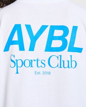 AYBL Sports Club Oversized T-Shirt: The Ultimate White/Cobalt Essential
