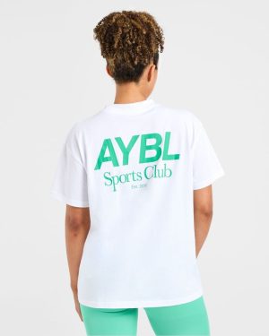 AYBL Sports Club Oversized T-Shirt: The Ultimate White & Racing Green Essential