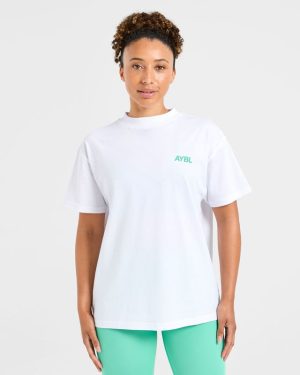 AYBL Sports Club Oversized T-Shirt: The Ultimate White & Racing Green Essential