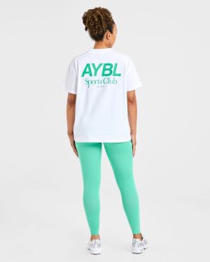 AYBL Sports Club Oversized T-Shirt: The Ultimate White & Racing Green Essential