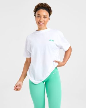 AYBL Sports Club Oversized T-Shirt: The Ultimate White & Racing Green Essential