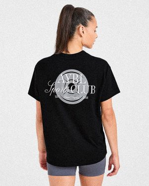 AYBL Sports Club Script Oversized T Shirt - Black: The Ultimate Gym & Lounge Essential