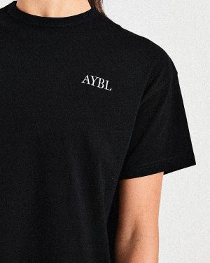 AYBL Sports Club Script Oversized T Shirt - Black: The Ultimate Gym & Lounge Essential