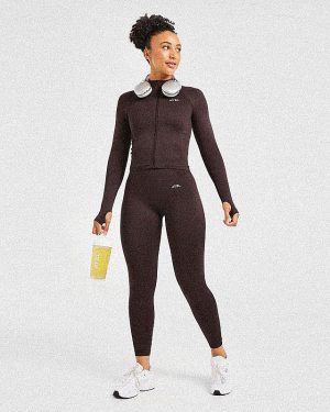 Balance V3 Seamless Zip Jacket - Dark Brown: The Ultimate Sculpting Workout Essential