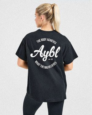 Body Achieve Mind Believe Oversized T-Shirt - Black