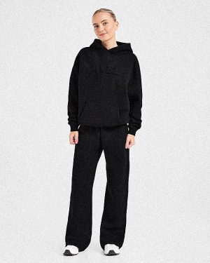 Classic Plush Oversized Straight Leg Joggers - Black