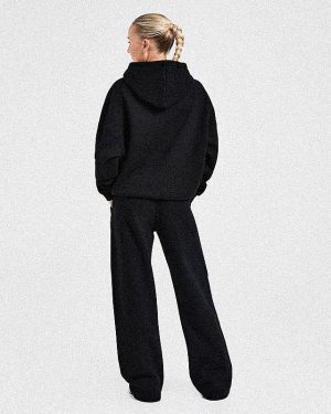 Classic Plush Oversized Straight Leg Joggers - Black