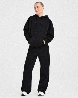 Classic Plush Oversized Straight Leg Joggers - Black