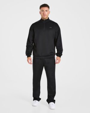 Classic Track Straight Leg Joggers - Black/Charcoal