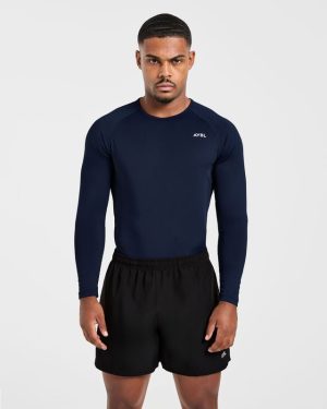 Navy Compression Long Sleeve T-Shirt: Ultimate Performance & Muscle Definition