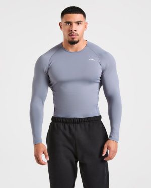 Slate Grey Compression Long Sleeve T-Shirt | Advanced Muscle Support