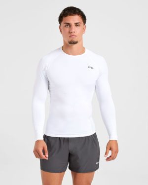 Performance White Compression Long Sleeve T-Shirt for Elite Training
