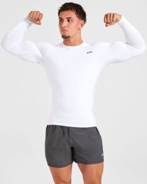 Performance White Compression Long Sleeve T-Shirt for Elite Training