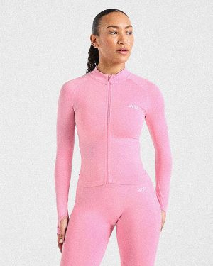 Empower Seamless Full Zip Jacket - Baby Pink: The Ultimate Sculpting Activewear