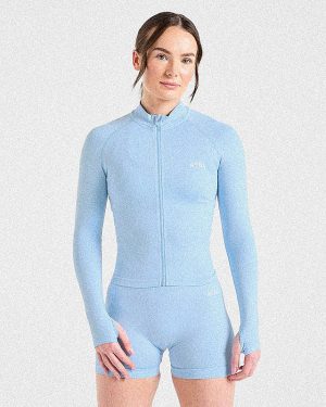 Empower Seamless Full Zip Jacket - Sky Blue: The Ultimate Gym Companion