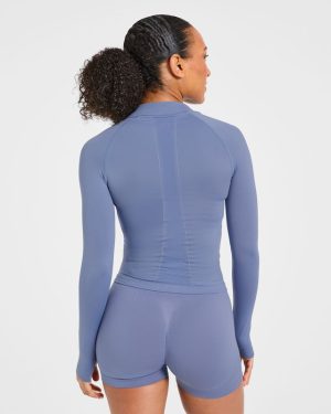 Empower Seamless Full Zip Jacket - Slate Blue: The Ultimate Gym Companion