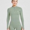Empower Seamless 1/2 Zip Jacket - Grove Green: The Ultimate Sculpting Activewear