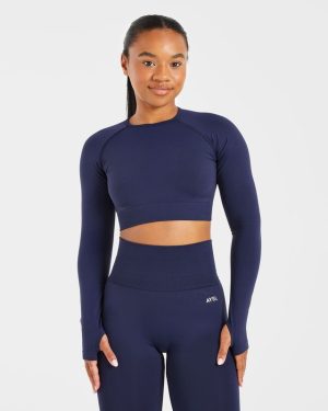 Empower Seamless Long Sleeve Crop Top - Navy: The Ultimate Performance Base Layer